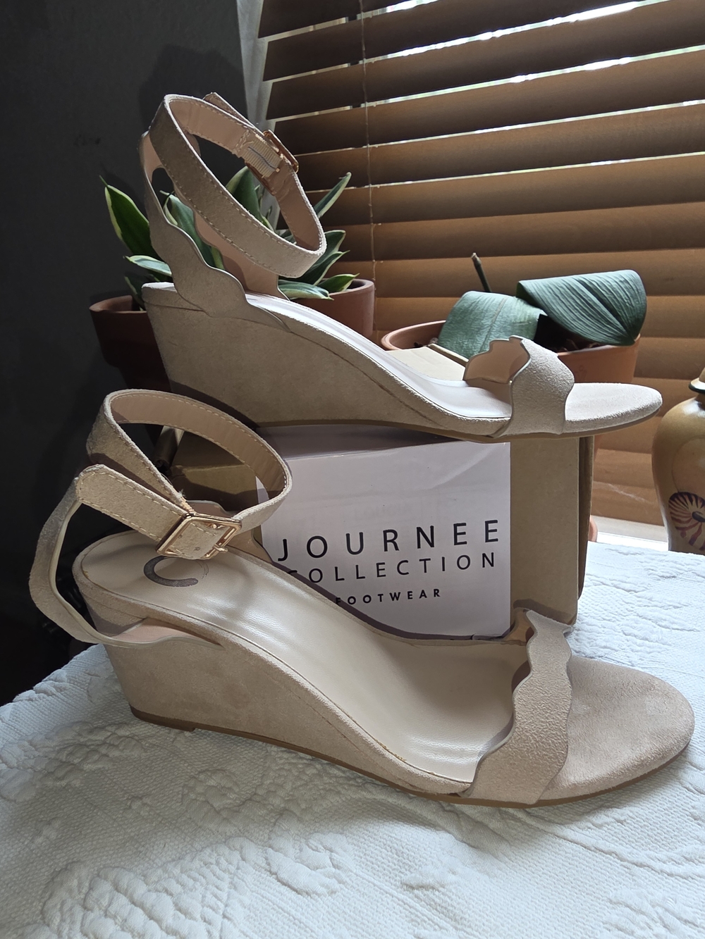 Journee Collection Loucia Beige Wedge Sandals